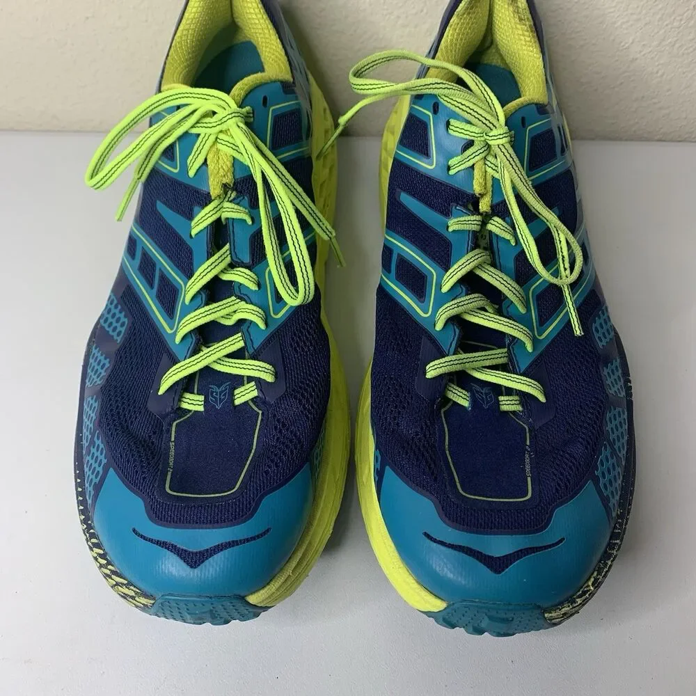 Hoka One One Speedgoat 2 Trail Running Shoes Bright Blue Neon Green Mens Sz 12.5